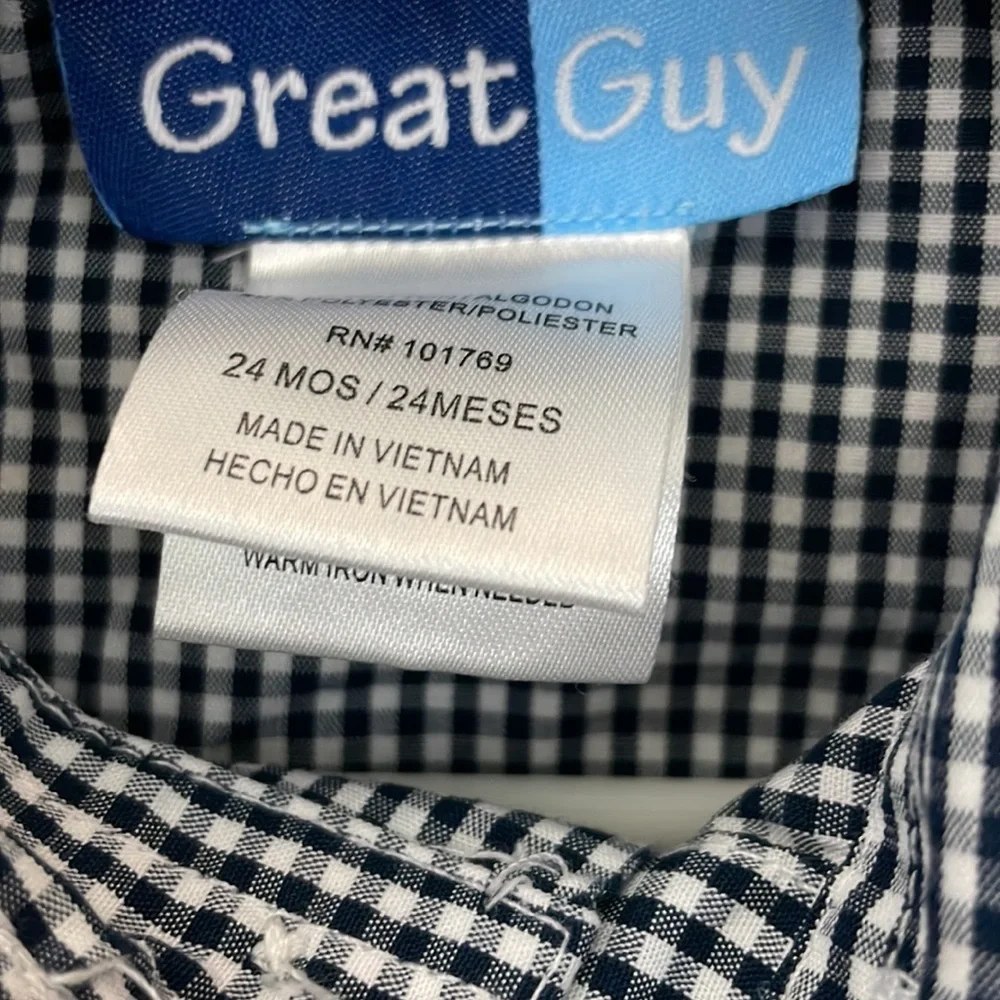 Great Guy navy blue and white checkered/gingham button down shirt - Picture 3 of 4
